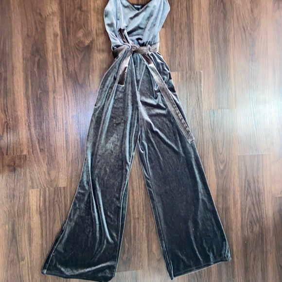 Gray Velvet Jumpsuit - Picture 2 of 5